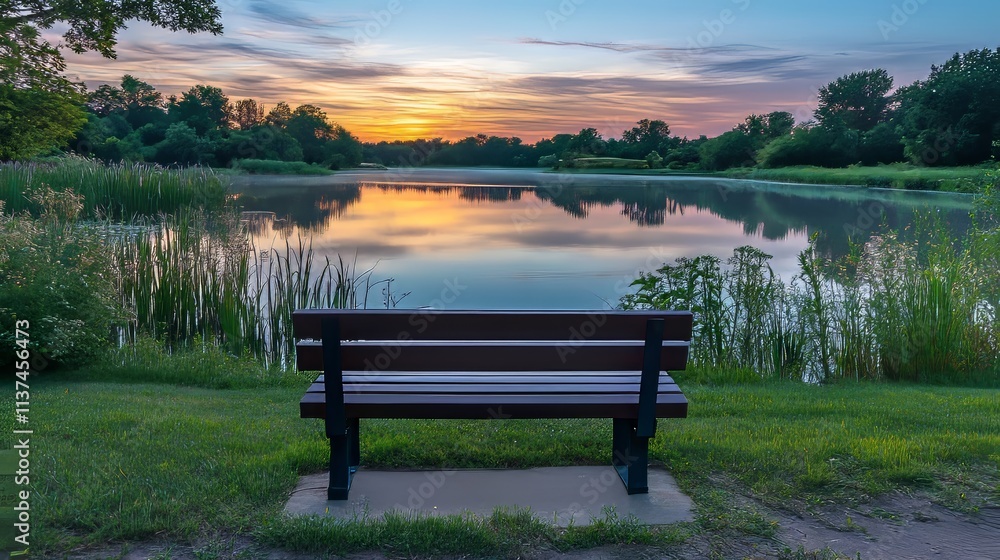 Serene Sunset Scene at a Peaceful Pond Generative AI Serene Sunset Scene at a Peaceful Pond Generative AI