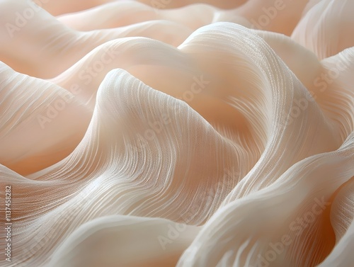 An abstract close-up of soft, undulating fabric in a creamy beige tone, creating a serene and dreamy atmosphere with gentle waves and delicate textures.