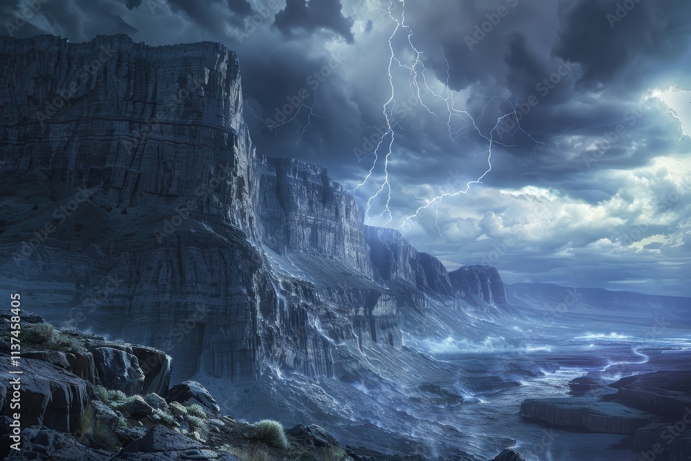 A stormy sky with a lightning bolt in the distance. Generative AI A stormy sky with a lightning bolt in the distance. Generative AI