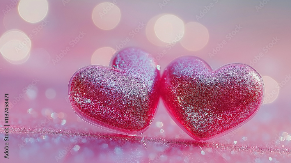Obraz premium Sparkling Pink Hearts on a Glittering Surface A Romantic Scene