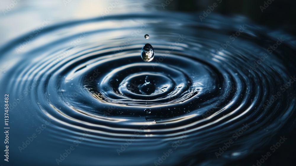 Raindrop Creating Ripples in a Puddle, Close-up Generative AI Raindrop Creating Ripples in a Puddle, Close-up Generative AI