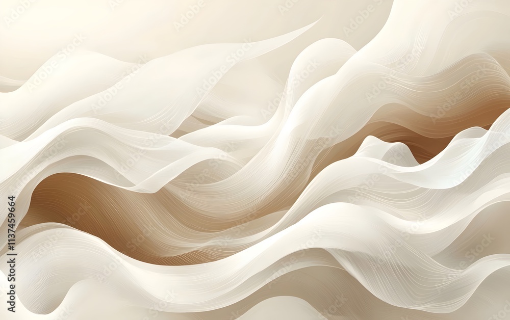 An abstract wave pattern featuring soft cream and beige hues, evoking a sense of tranquility and fluidity, perfect for modern design aesthetics.