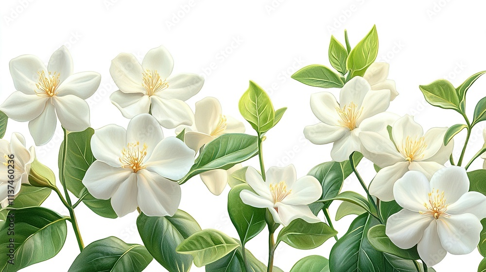 Obraz premium Delicate White Flowers and Lush Green Leaves