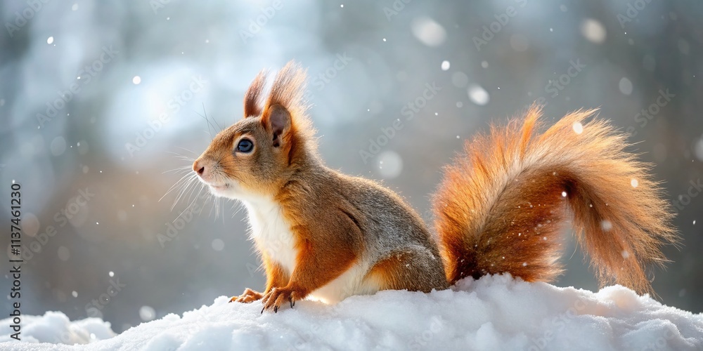 Cute Red Squirrel Winter Snow Photo - Adorable Wildlife Image, Snowy Scene, Winter Animal Cute Red Squirrel Winter Snow Photo - Adorable Wildlife Image, Snowy Scene, Winter Animal