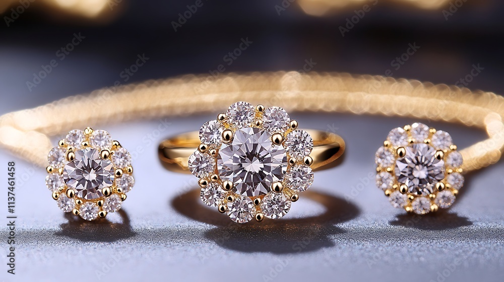 Elegant Diamond Jewelry Set Stunning Ring Necklace and Earrings Collection in Classic Gold Elegant Diamond Jewelry Set Stunning Ring Necklace and Earrings Collection in Classic Gold