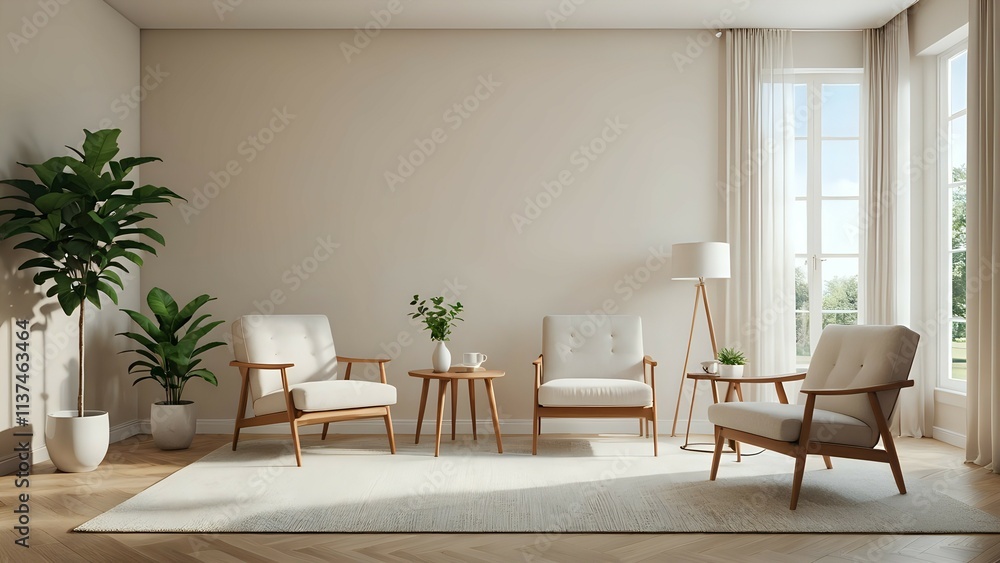 Fototapeta premium modern living room with furniture, cartoon 3d