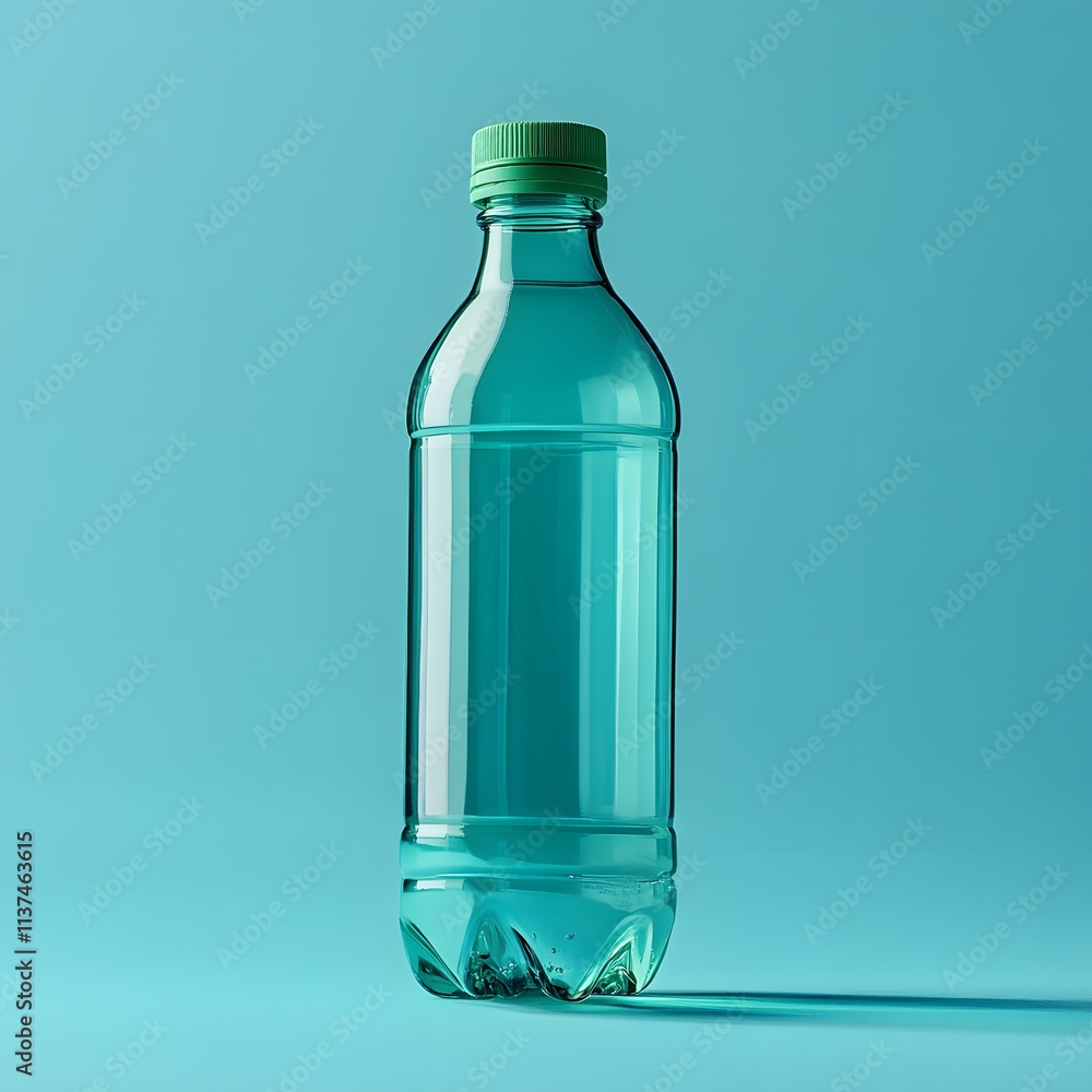 A Teal Plastic Water Bottle on a Blue Background A Teal Plastic Water Bottle on a Blue Background