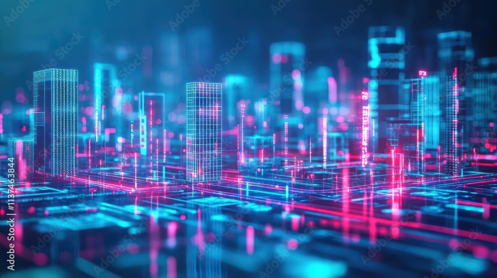 Smart city infrastructure powered by cloud computing, glowing roads and buildings interconnected, urban cyberpunk style Smart city infrastructure powered by cloud computing, glowing roads and buildings interconnected, urban cyberpunk style