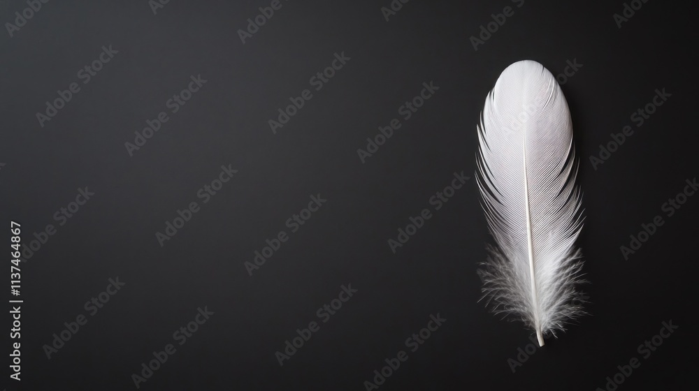 Single white feather on a dark background. Single white feather on a dark background.