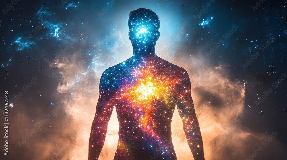 Human figure filled with nebula and cosmos. Human figure filled with nebula and cosmos.