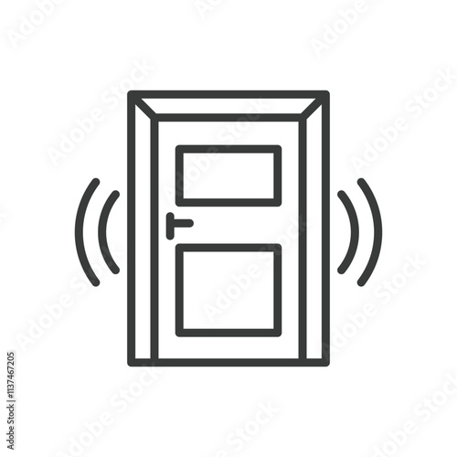 Door alarm, icon in line design. Door, alarm, security, alert, safety, lock, protection on white background vector. Door alarm, icon in line design editable stroke icon