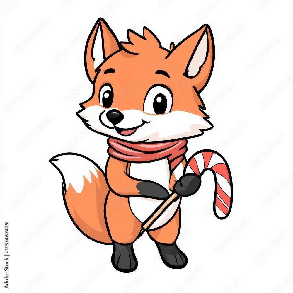 Obraz premium Cute Fox with Candy Cane for Christmas