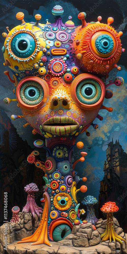 Fototapeta premium A vivid display of art madness featuring diverse elements and embedded thoughts, sparking imagination and deep contemplation.