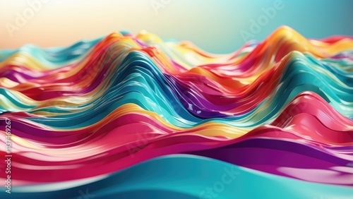 Abstract digital illustration featuring flowing waves in gradient colors