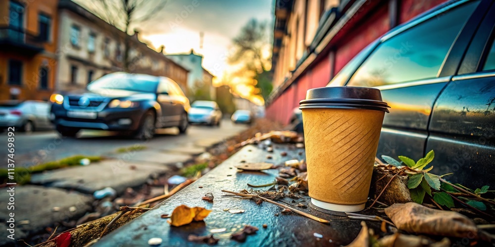 Disposable Coffee Cup Car Top Photography: Environmental Pollution, Littering, Waste, Vehicle, Urban Scene Disposable Coffee Cup Car Top Photography: Environmental Pollution, Littering, Waste, Vehicle, Urban Scene