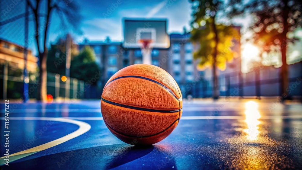 Vibrant Orange Basketball on Dark Blue Court - High Depth of Field Capture, Sports Equipment, Outdoor Games, Basketball Court, Athletic Gear, Ball Sports, Urban Sports, Game Day Vibrant Orange Basketball on Dark Blue Court - High Depth of Field Capture, Sports Equipment, Outdoor Games, Basketball Court, Athletic Gear, Ball Sports, Urban Sports, Game Day