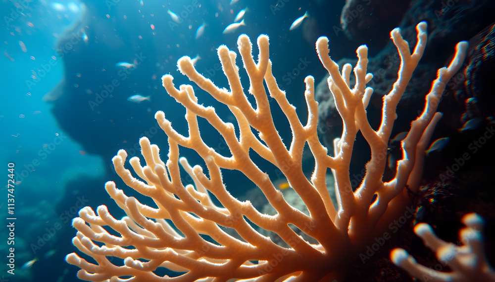 Underwater Beauty: Coral Fan and Silvery Fish in Harmony Underwater Beauty: Coral Fan and Silvery Fish in Harmony