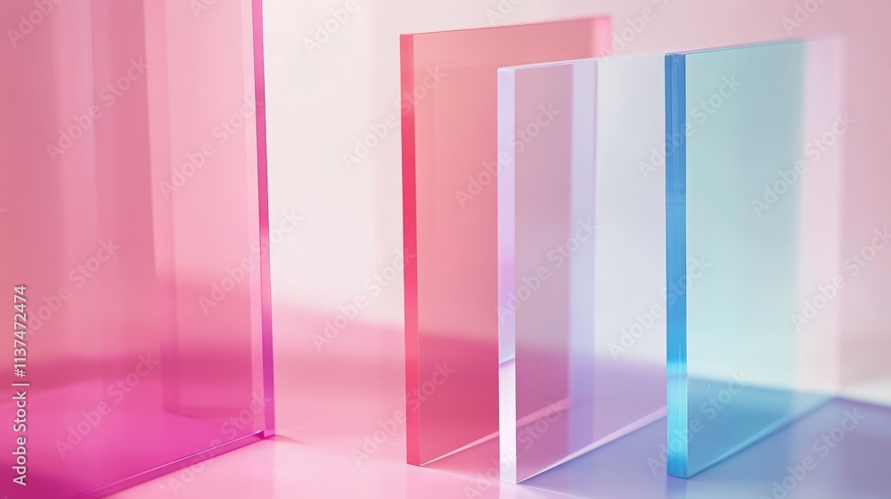 Abstract arrangement of translucent colored panels in pink and blue hues. Abstract arrangement of translucent colored panels in pink and blue hues.