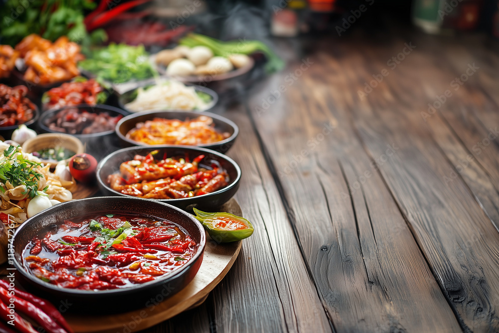 Fototapeta premium Traditional Chinese Spicy Hotpot Background