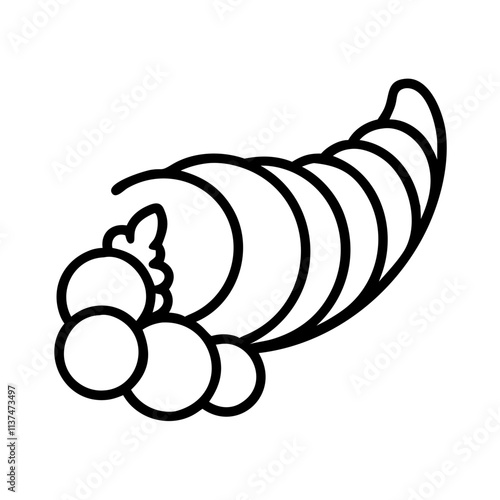 cornucopia horn of plenty icon, thanksgiving line art, thanksgiving icon - simple black line art icon of cornucopia horn of plenty, for thanksgiving celebrations. thanksgiving vector art.