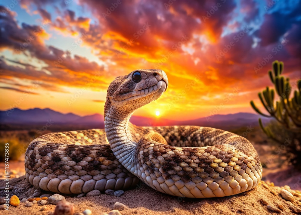 Fototapeta premium Double Exposure Rattlesnake: Patternless Western Diamondback Snake Photography