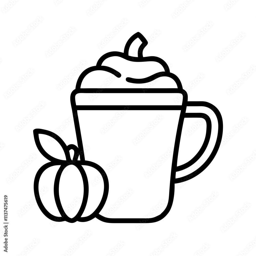 Obraz premium pumpkin spice latte icon, thanksgiving line art, thanksgiving icon - simple black line art icon of pumpkin spice latte, for thanksgiving celebrations. thanksgiving vector art.