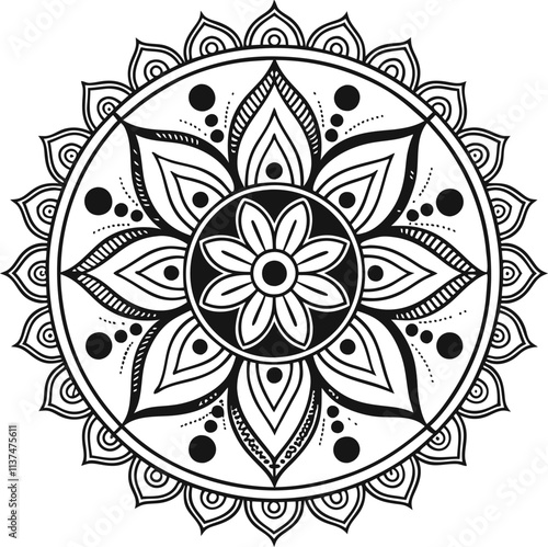 Circular pattern in form of mandala with flower for Henna, Mehndi, tattoo, decoration. Decorative ornament in ethnic oriental style. Coloring book ...