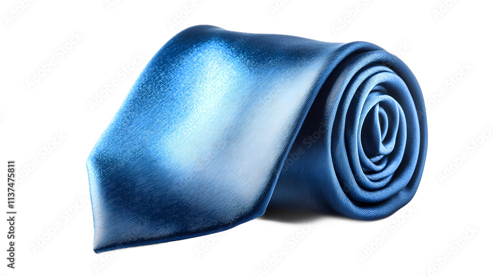 Blue silk folded necktie on a white background. isolated background. Blue silk folded necktie on a white background. isolated background.