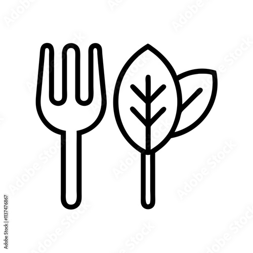 fork and leaf icon, vegan day line art, vegan day icon - simple black line art icon of fork and leaf, for vegan day celebrations. vegan day vector art.