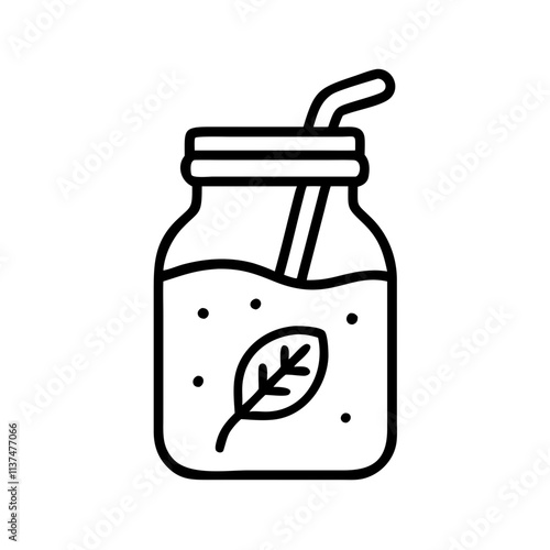 green smoothie jar icon, vegan day line art, vegan day icon - simple black line art icon of green smoothie jar, for vegan day celebrations. vegan day vector art.