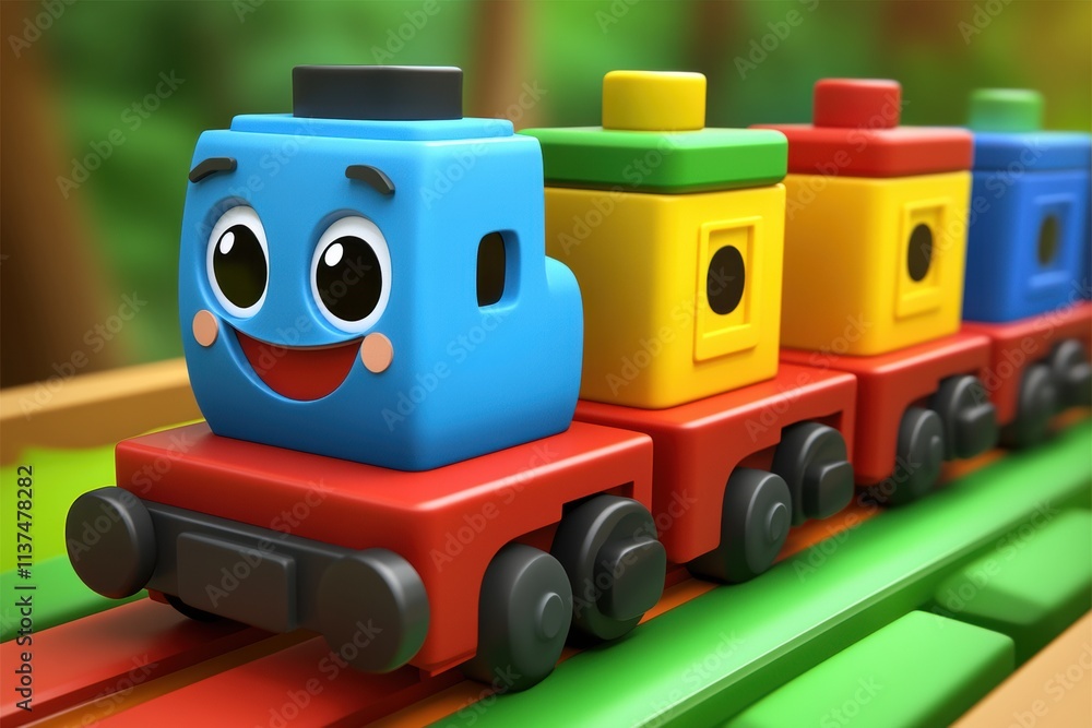 Fototapeta premium Happy Cartoon Train on Tracks