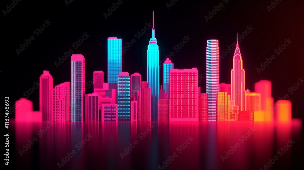 Obraz premium Abstract digital profit graphs merging into a glowing financial city, symbolizing financial success, economic windfall