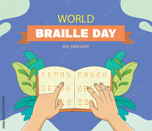 World Braille Day celebration on January 4th. finger pointing at a book with Braille alphabet