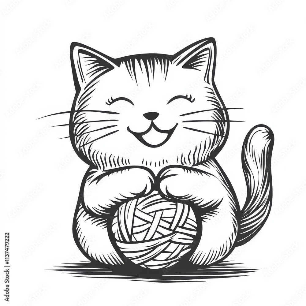 Obraz premium Happy Cat with Yarn Ball