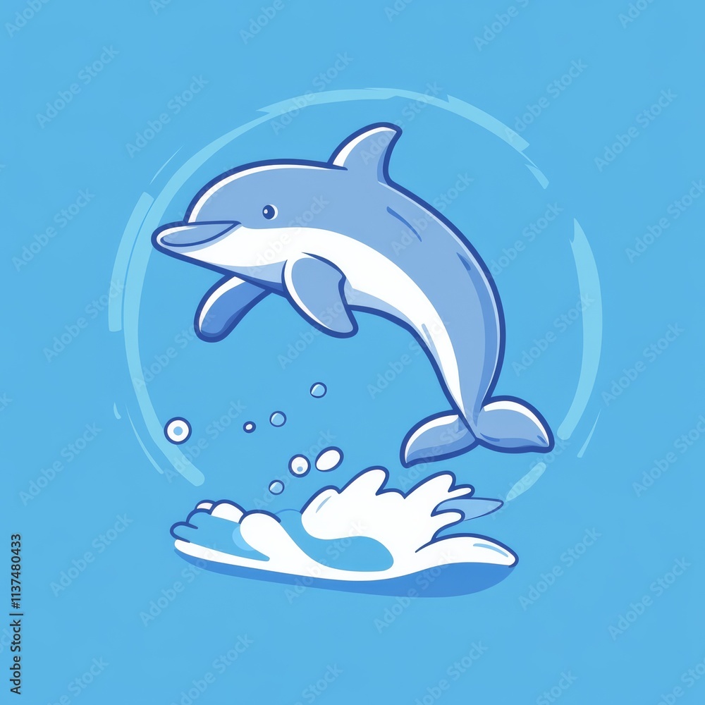Playful Dolphin Leap: Cartoon Dolphin jumping out of the water with a splash. Ocean animal, marine life, kids illustration, playful character, cute design Playful Dolphin Leap: Cartoon Dolphin jumping out of the water with a splash. Ocean animal, marine life, kids illustration, playful character, cute design