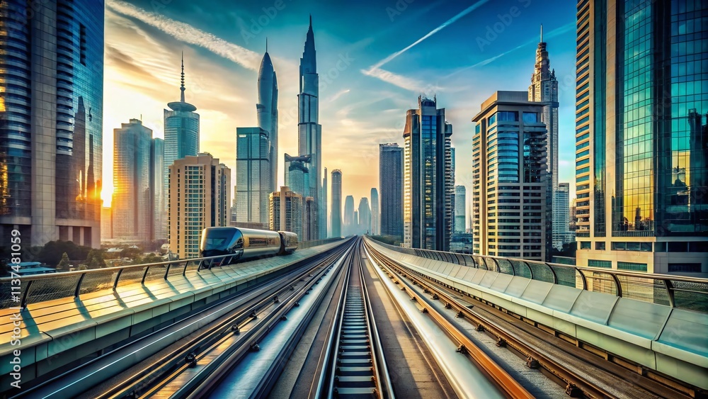 Dubai Metro Reverse View, UAE Automatic Train System, Stunning Cityscape, Public Transportation Photography Dubai Metro Reverse View, UAE Automatic Train System, Stunning Cityscape, Public Transportation Photography