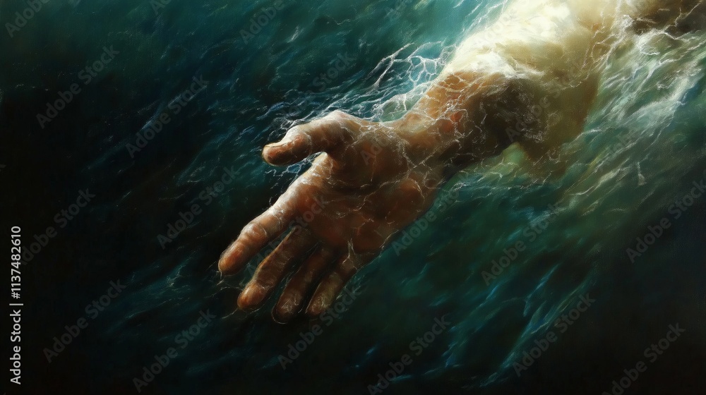 Fototapeta premium Jesus reaching into the depths to save someone: