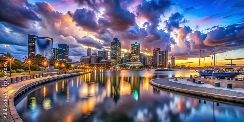 Fototapeta premium Elizabeth Quay Blue Hour Cityscape: Surreal Perth Skyline Photography