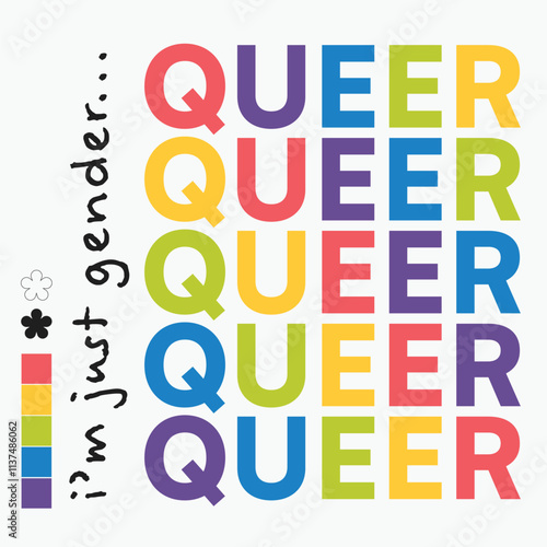 Genderqueer Colored Typography Art with Calligraphy on Black and Brutalism Decorations