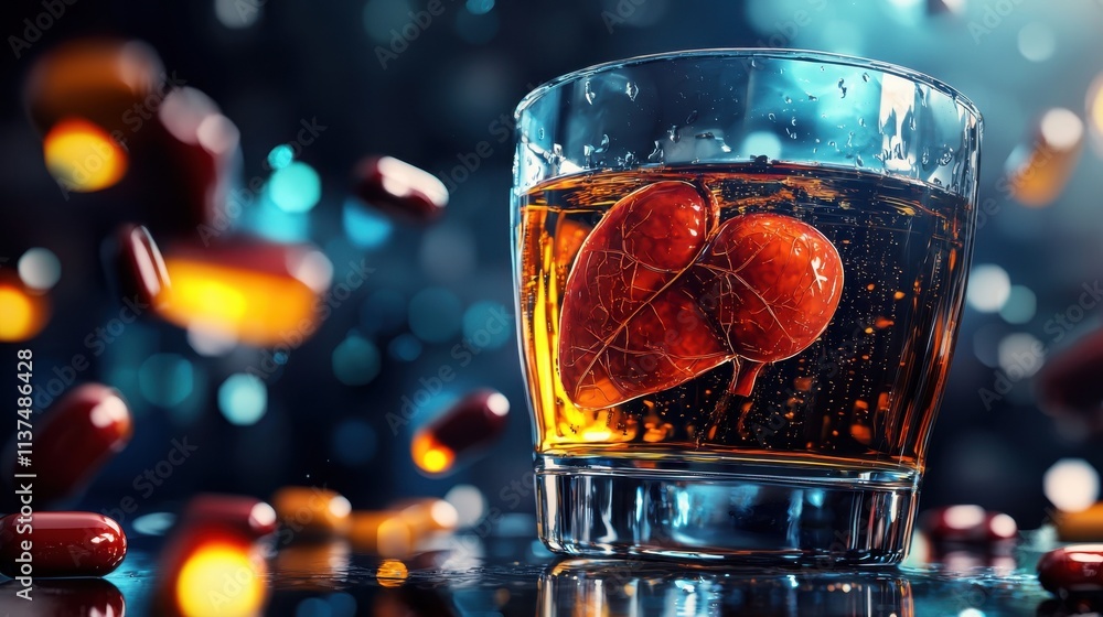 A visually striking drink with a glass containing a heart shape, surrounded by vibrant colors and reflections. A visually striking drink with a glass containing a heart shape, surrounded by vibrant colors and reflections.