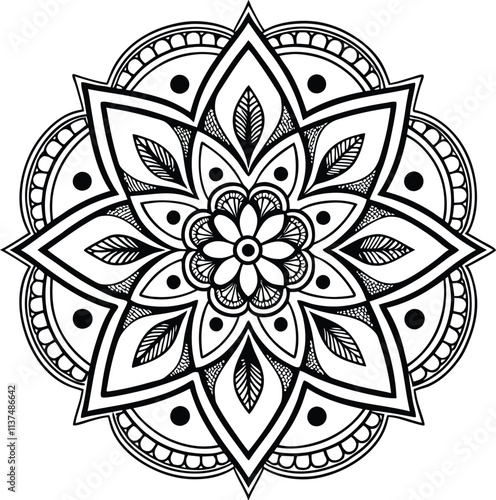 Black and white mandala vector for coloring,mandala in bianco e nero vettoriale da colorare