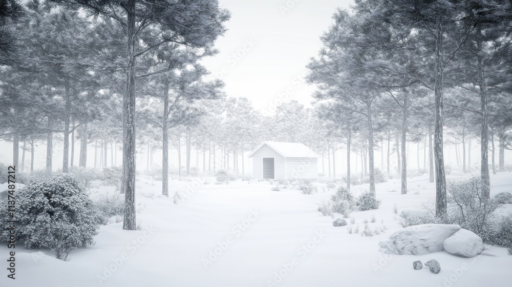 Winter Wonderland: A Solitary Cabin in a Snow-Covered Pine Forest Winter Wonderland: A Solitary Cabin in a Snow-Covered Pine Forest