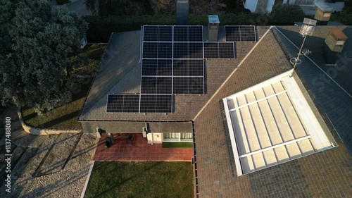 Solar panels being installed on a residential home roof