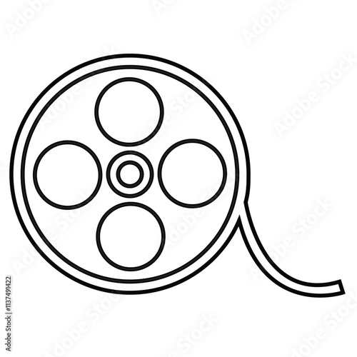 Cute cartoon hand draw vector film reel outline.