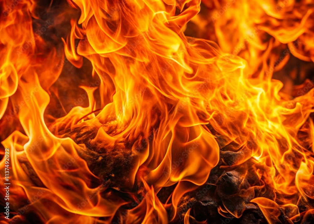 Fiery Flames Texture: Intense Blaze Close-Up Stock Photo - High-Resolution Fire Images