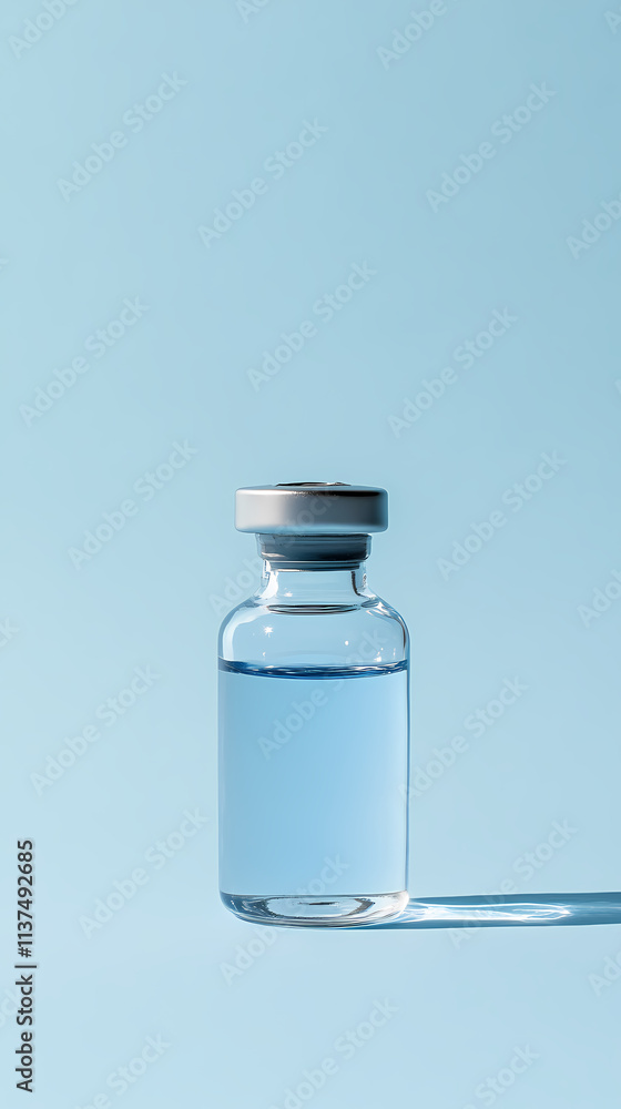 Transparent glass bottle on minimalist blue background Transparent glass bottle on minimalist blue background