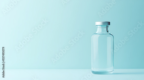 Transparent glass bottle on minimalist blue background