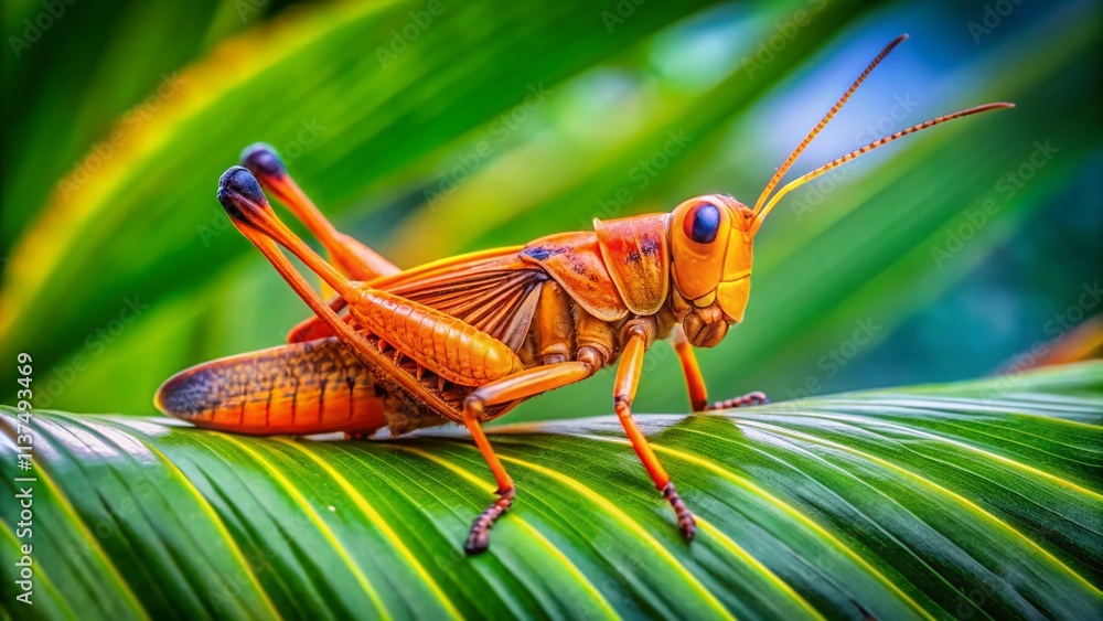 Florida Grasshopper Double Exposure, Orange Insect, Tropical Nature Photography, Green Leaf, Macro Photography, Wildlife Image, Nature Background Florida Grasshopper Double Exposure, Orange Insect, Tropical Nature Photography, Green Leaf, Macro Photography, Wildlife Image, Nature Background