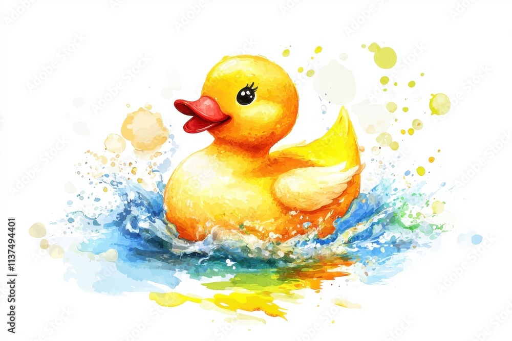 A vibrant illustration of a yellow rubber duck swimming playfully in colorful splashes of water, evoking joy and nostalgia. A vibrant illustration of a yellow rubber duck swimming playfully in colorful splashes of water, evoking joy and nostalgia.