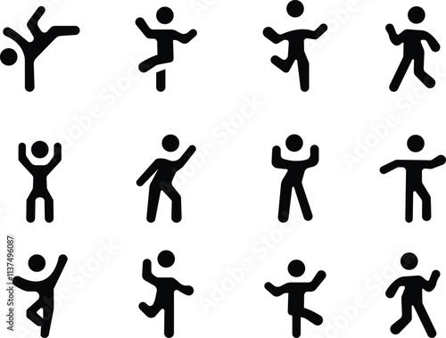 Dancing People Icon set, Trendy Dances, Tango, Twerking, Breakdance, Happy dancing people icons Modern dance class vector silhouette symbols, Disco dance lifestyle, isolated on transparent background.